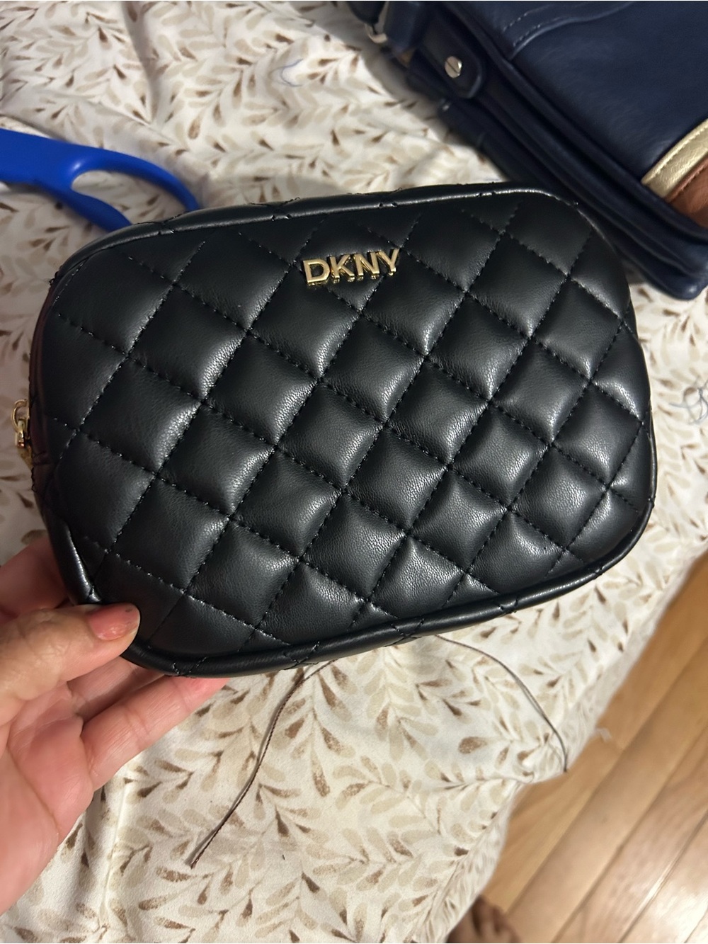 DKNY Black Quilted Crossbody with Gold Logo
